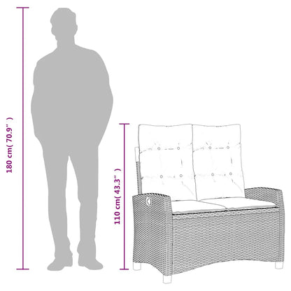 vidaXL Reclining Garden Bench with Cushions Brown Poly Rattan - 105 x 66 x 93 cm