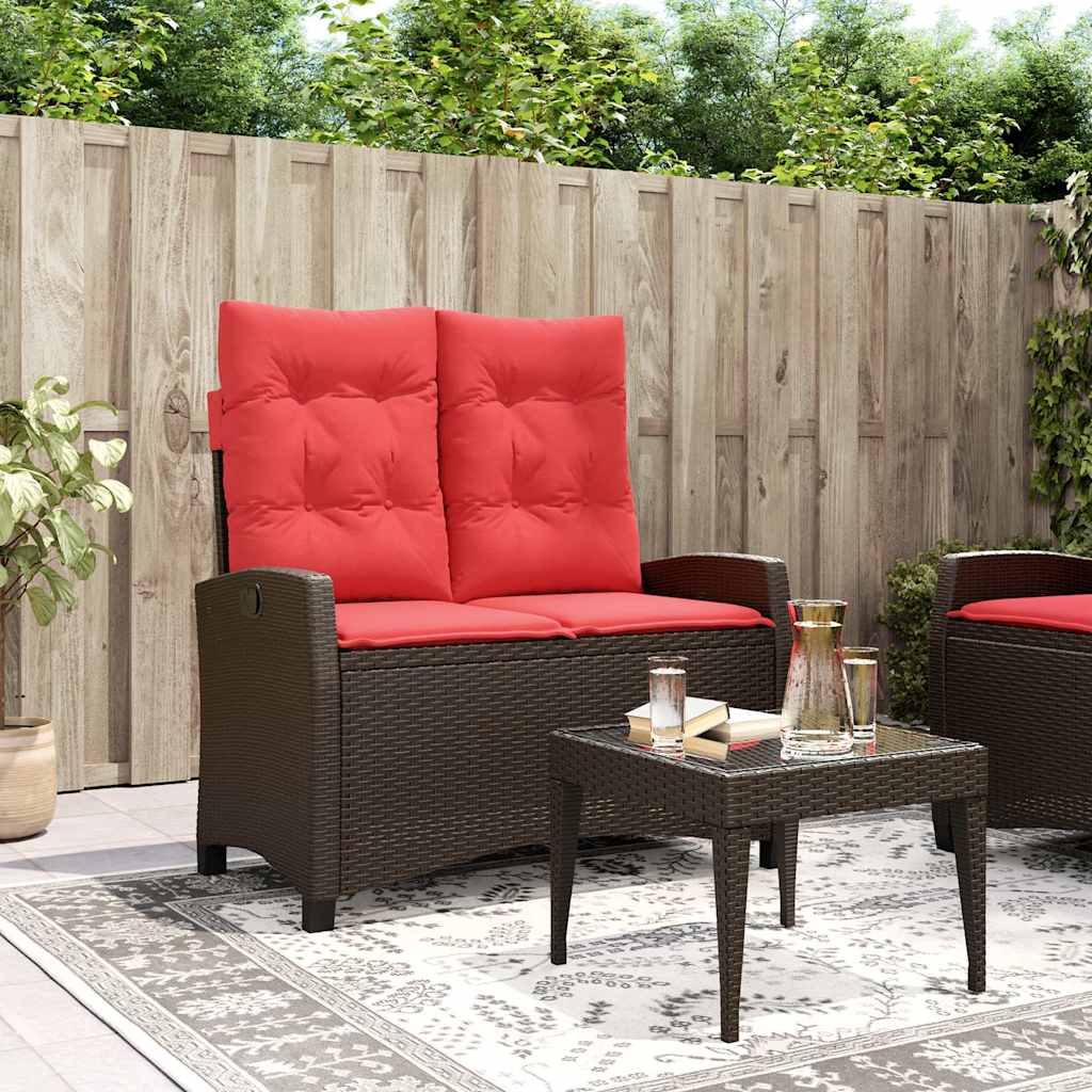 vidaXL Reclining Garden Bench with Cushions Brown Poly Rattan - 105 x 66 x 93 cm