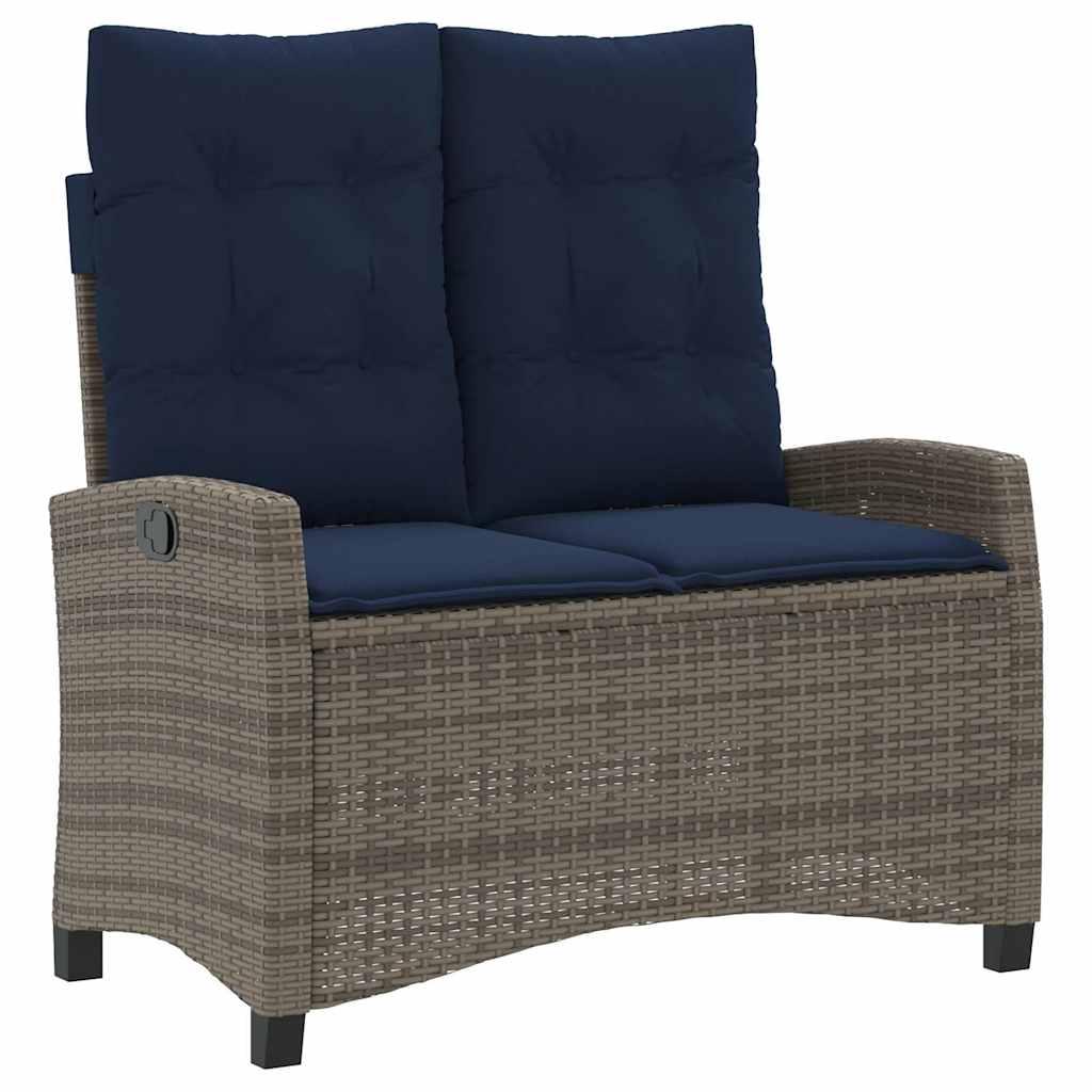 vidaXL Reclining Garden Bench with Cushions Grey Poly Rattan - 105 x 66 x 93 cm