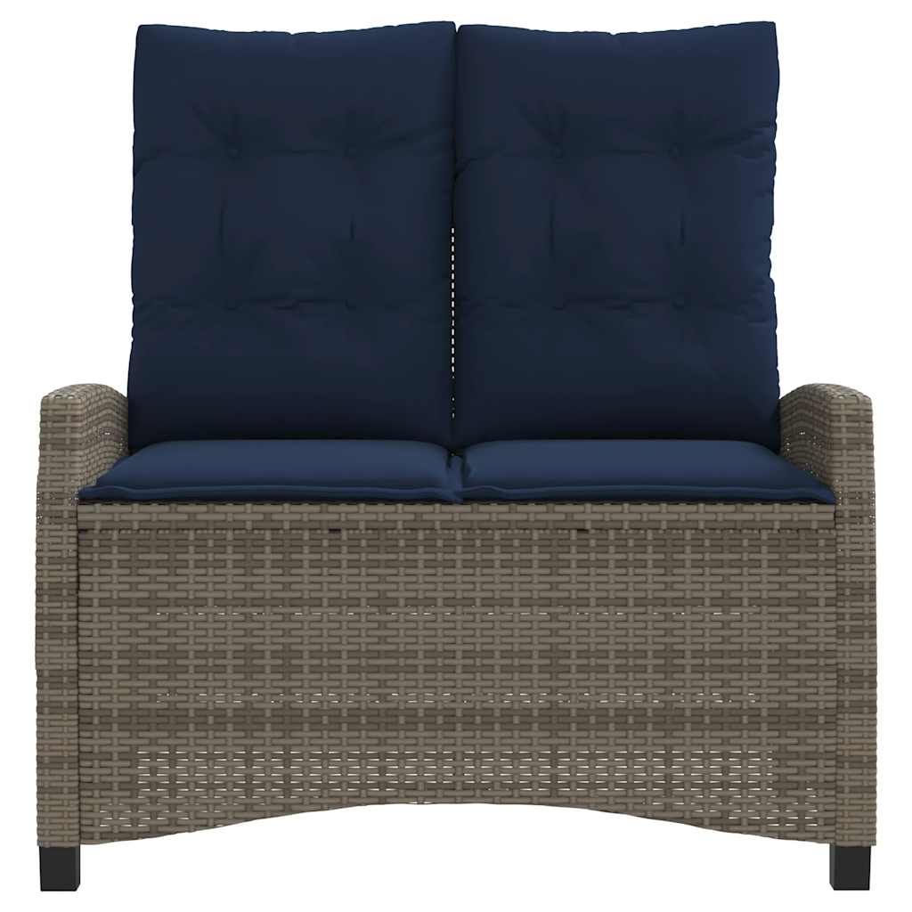 vidaXL Reclining Garden Bench with Cushions Grey Poly Rattan - 105 x 66 x 93 cm