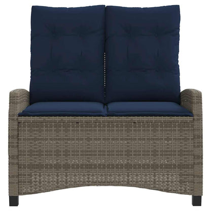 vidaXL Reclining Garden Bench with Cushions Grey Poly Rattan - 105 x 66 x 93 cm