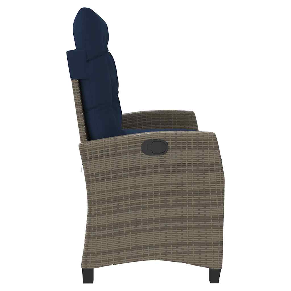 vidaXL Reclining Garden Bench with Cushions Grey Poly Rattan - 105 x 66 x 93 cm