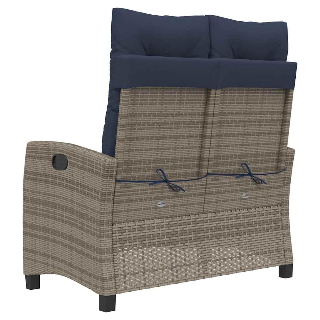 vidaXL Reclining Garden Bench with Cushions Grey Poly Rattan - 105 x 66 x 93 cm