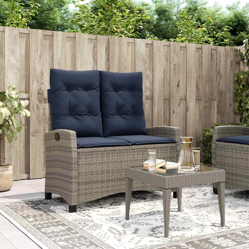 vidaXL Reclining Garden Bench with Cushions Grey Poly Rattan - 105 x 66 x 93 cm