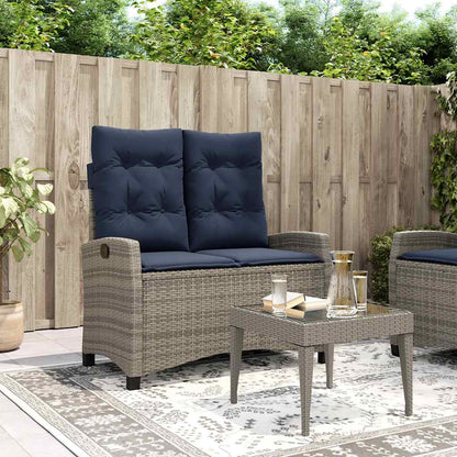 vidaXL Reclining Garden Bench with Cushions Grey Poly Rattan - 105 x 66 x 93 cm