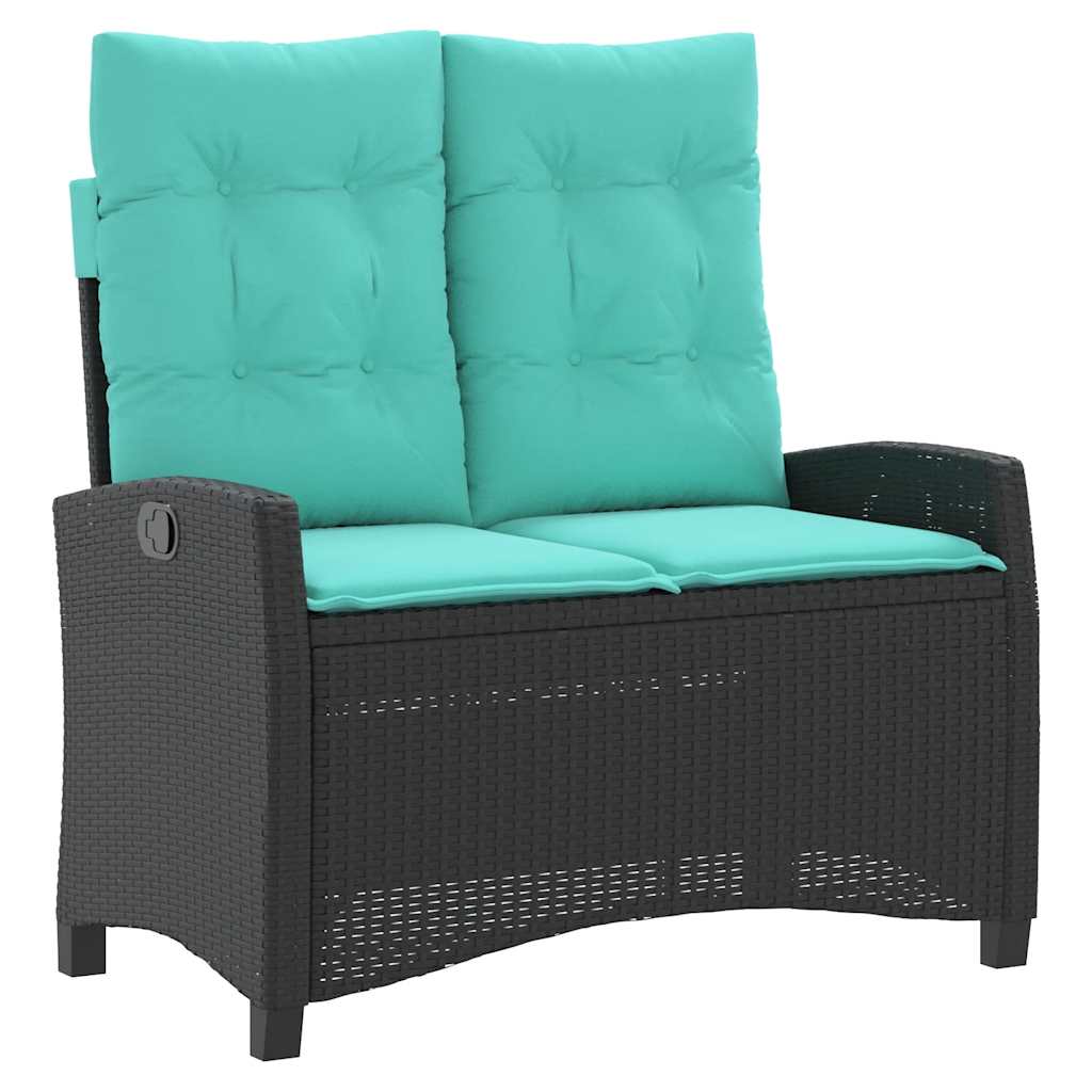 vidaXL Reclining Garden Bench with Cushions Black Poly Rattan - 105 x 66 x 93 cm