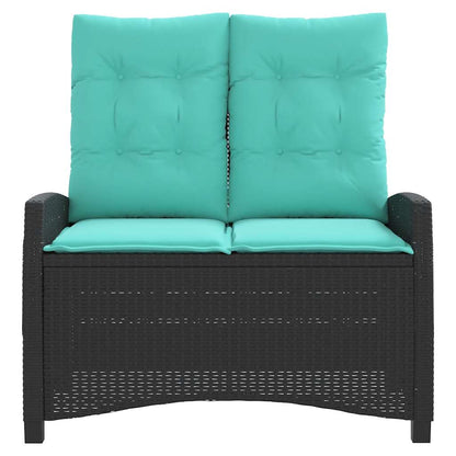 vidaXL Reclining Garden Bench with Cushions Black Poly Rattan - 105 x 66 x 93 cm