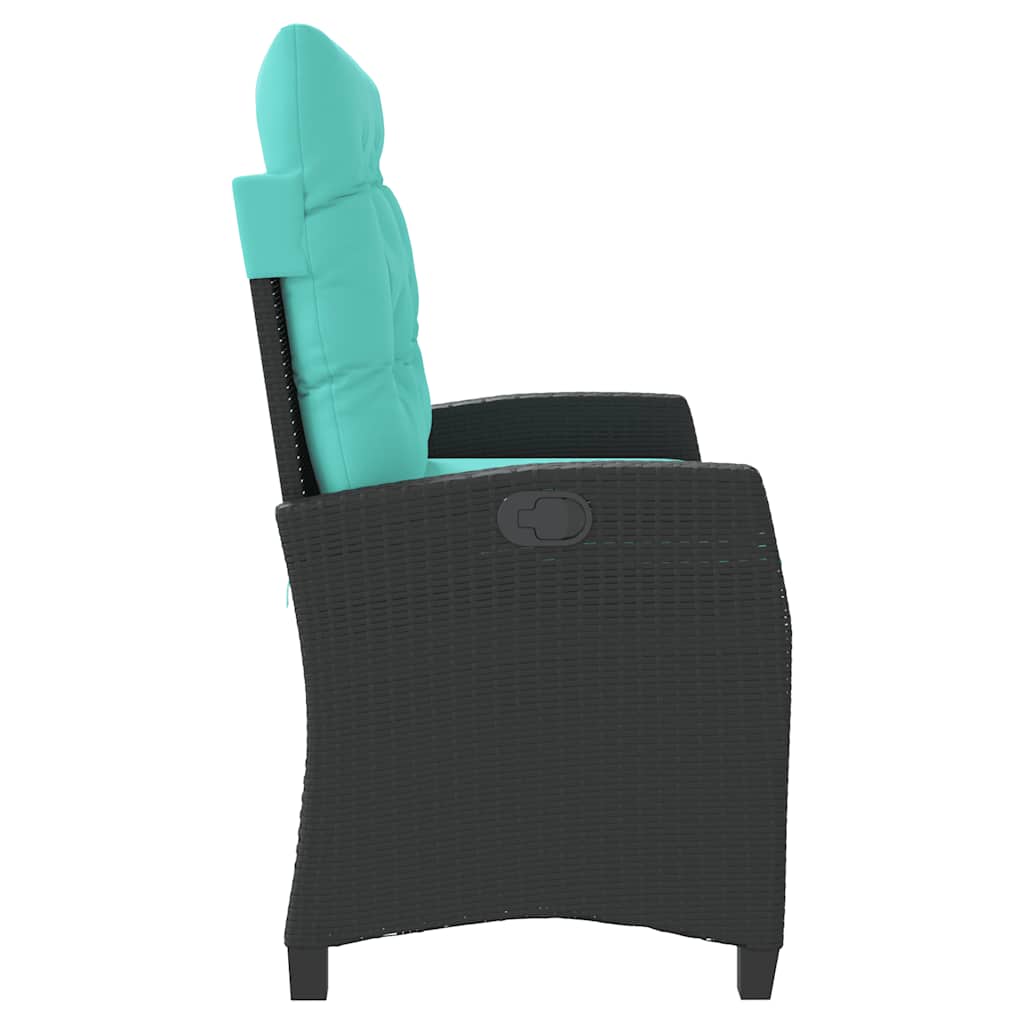 vidaXL Reclining Garden Bench with Cushions Black Poly Rattan - 105 x 66 x 93 cm