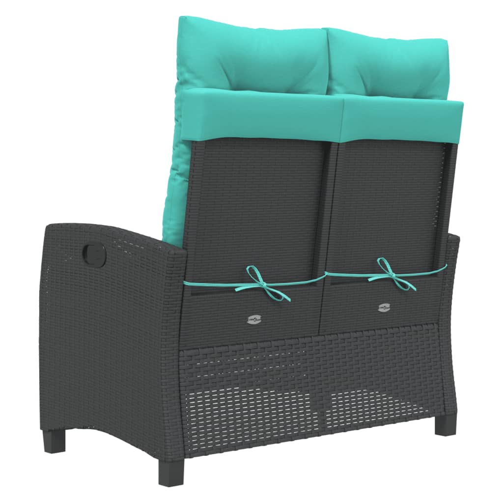 vidaXL Reclining Garden Bench with Cushions Black Poly Rattan - 105 x 66 x 93 cm