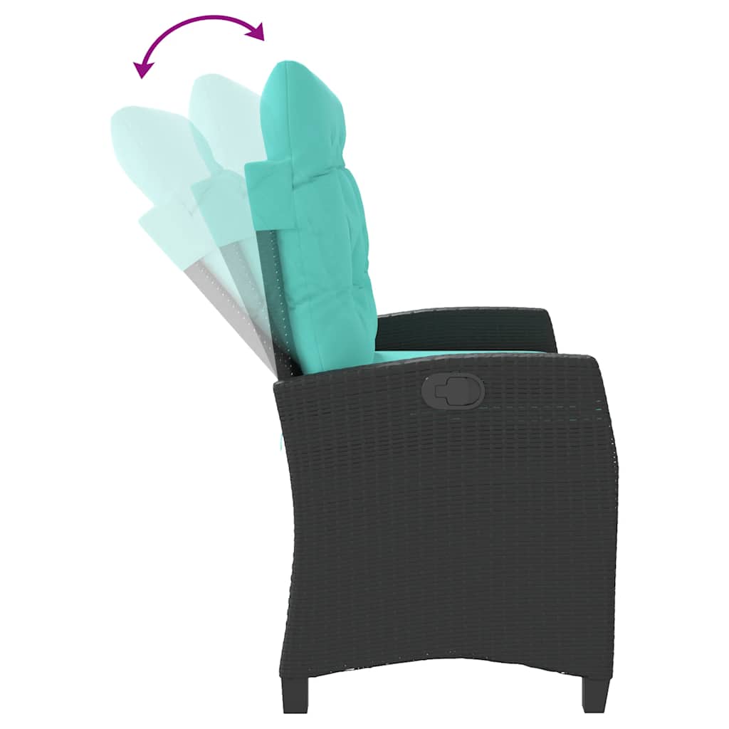 vidaXL Reclining Garden Bench with Cushions Black Poly Rattan - 105 x 66 x 93 cm