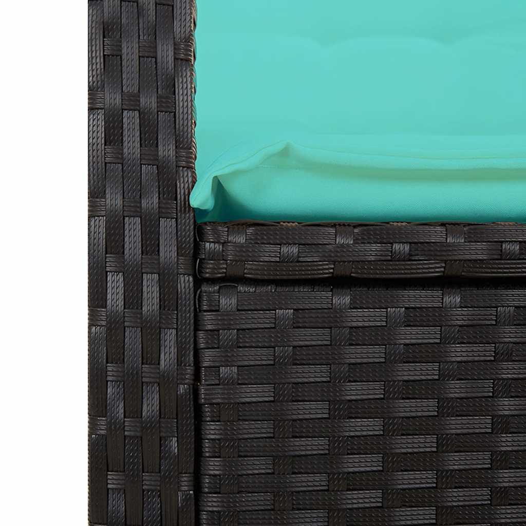 vidaXL Reclining Garden Bench with Cushions Black Poly Rattan - 105 x 66 x 93 cm
