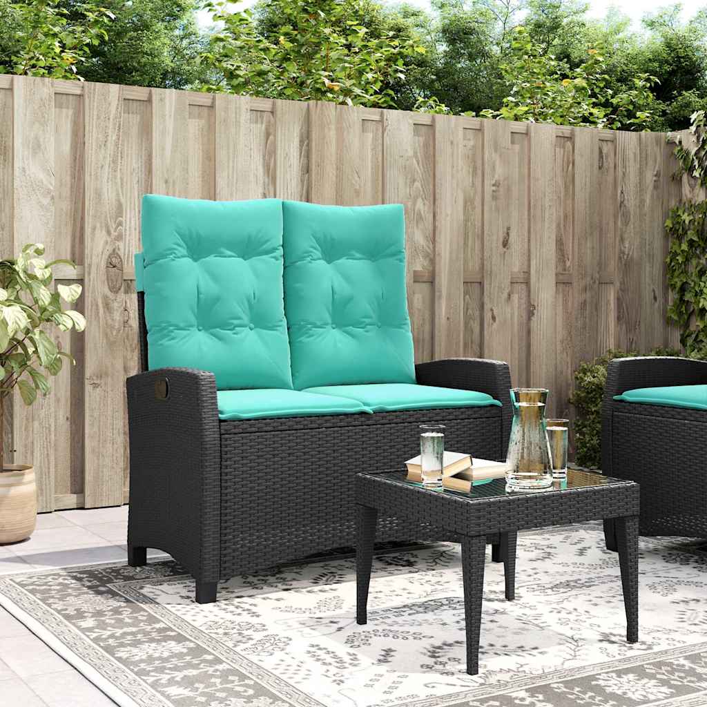 vidaXL Reclining Garden Bench with Cushions Black Poly Rattan - 105 x 66 x 93 cm