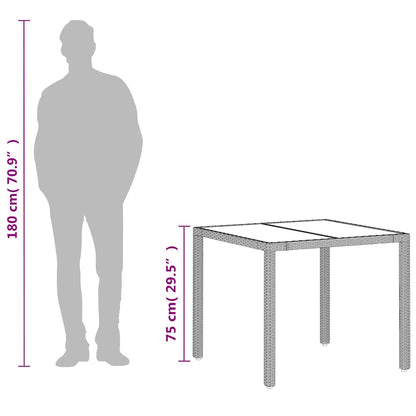 vidaXL Garden Table with Glass Top Light Grey 90x90x75 cm Poly Rattan