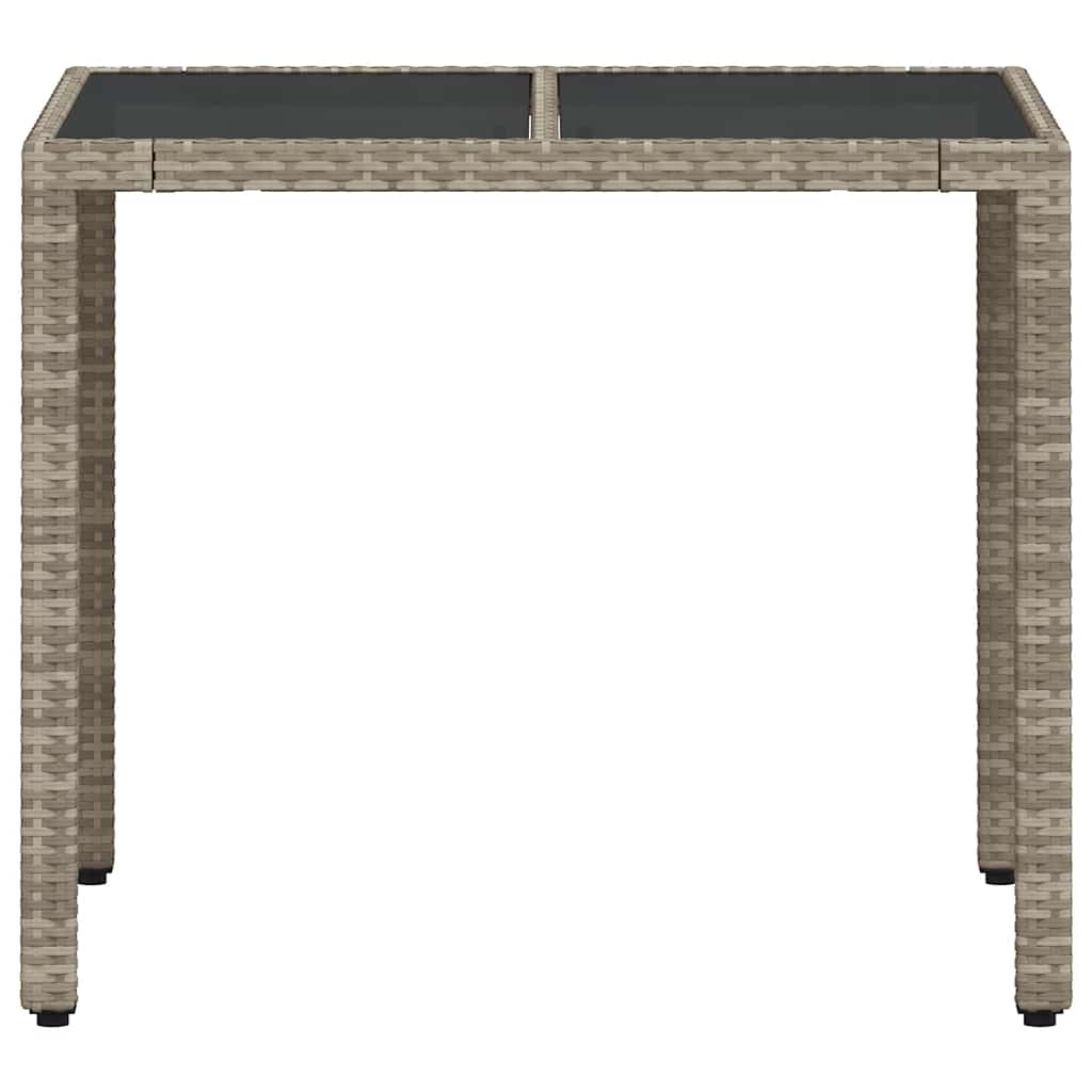vidaXL Garden Table with Glass Top Light Grey 90x90x75 cm Poly Rattan