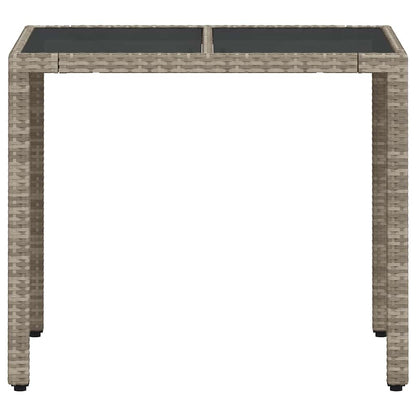 vidaXL Garden Table with Glass Top Light Grey 90x90x75 cm Poly Rattan