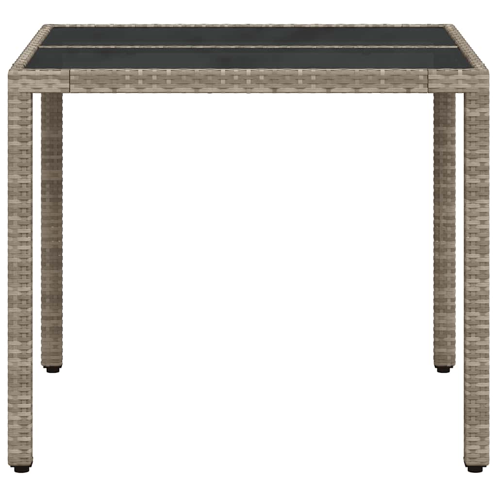 vidaXL Garden Table with Glass Top Light Grey 90x90x75 cm Poly Rattan