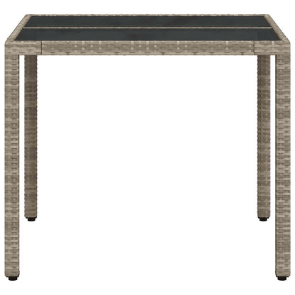 vidaXL Garden Table with Glass Top Light Grey 90x90x75 cm Poly Rattan