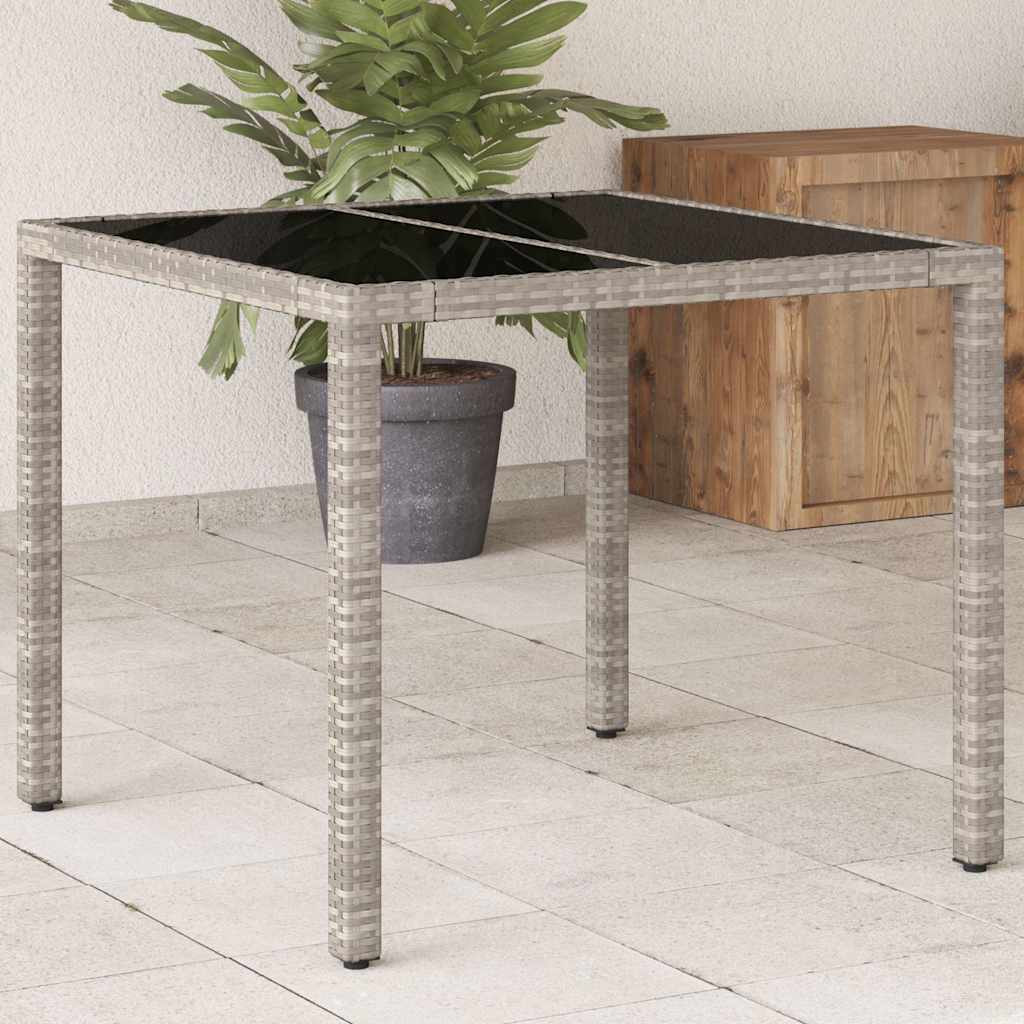 vidaXL Garden Table with Glass Top Light Grey 90x90x75 cm Poly Rattan