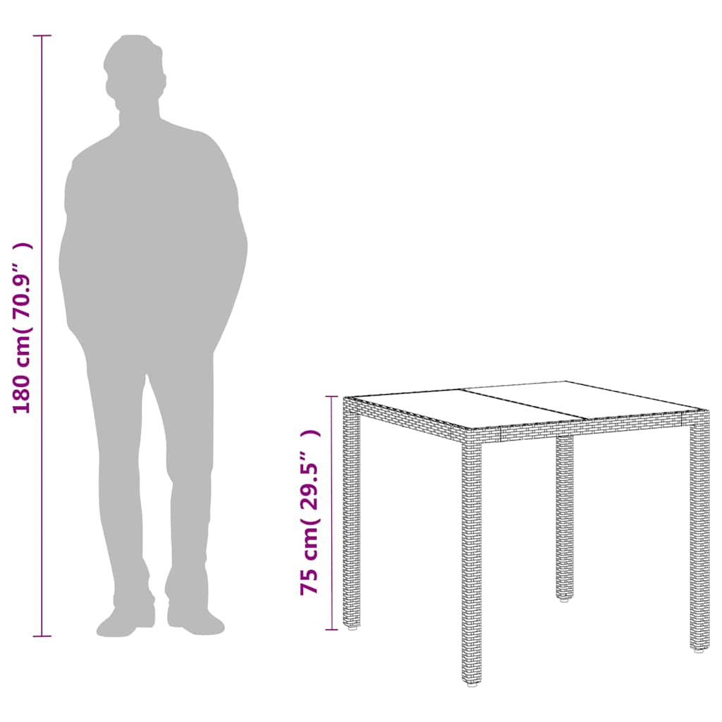 vidaXL Garden Table with Glass Top White 90x90x75 cm Poly Rattan