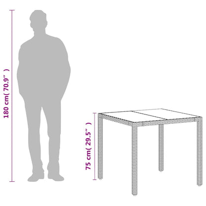 vidaXL Garden Table with Glass Top White 90x90x75 cm Poly Rattan