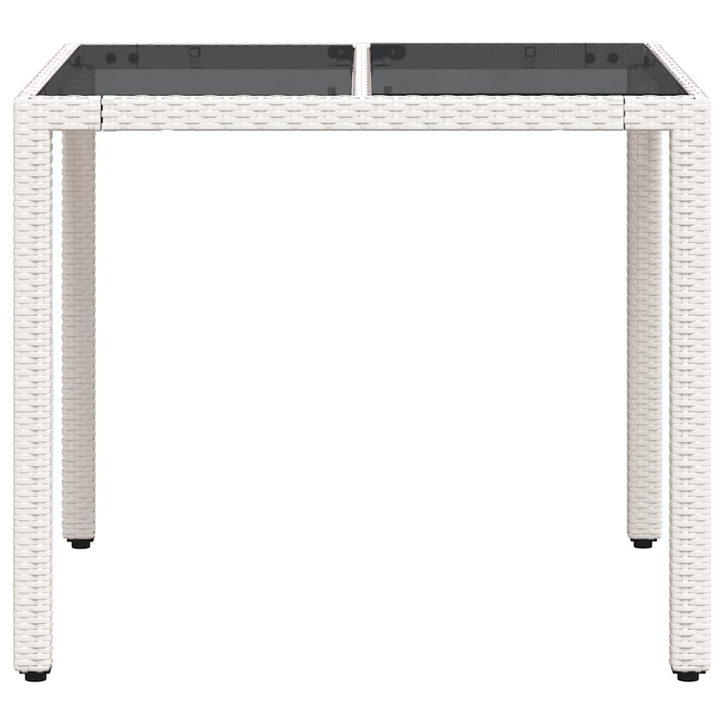 vidaXL Garden Table with Glass Top White 90x90x75 cm Poly Rattan