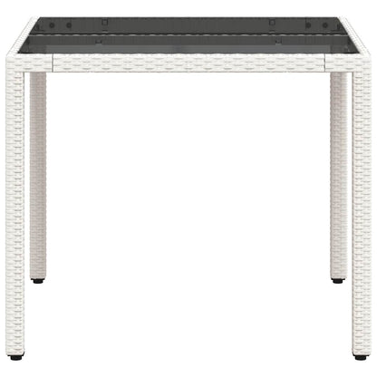 vidaXL Garden Table with Glass Top White 90x90x75 cm Poly Rattan