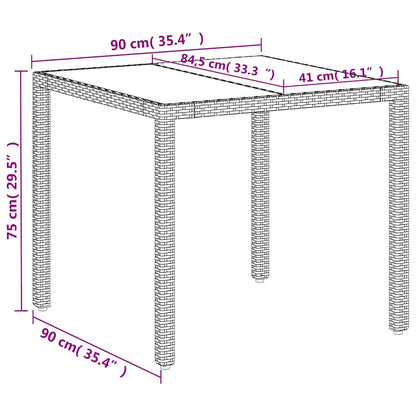 vidaXL Garden Table with Glass Top White 90x90x75 cm Poly Rattan