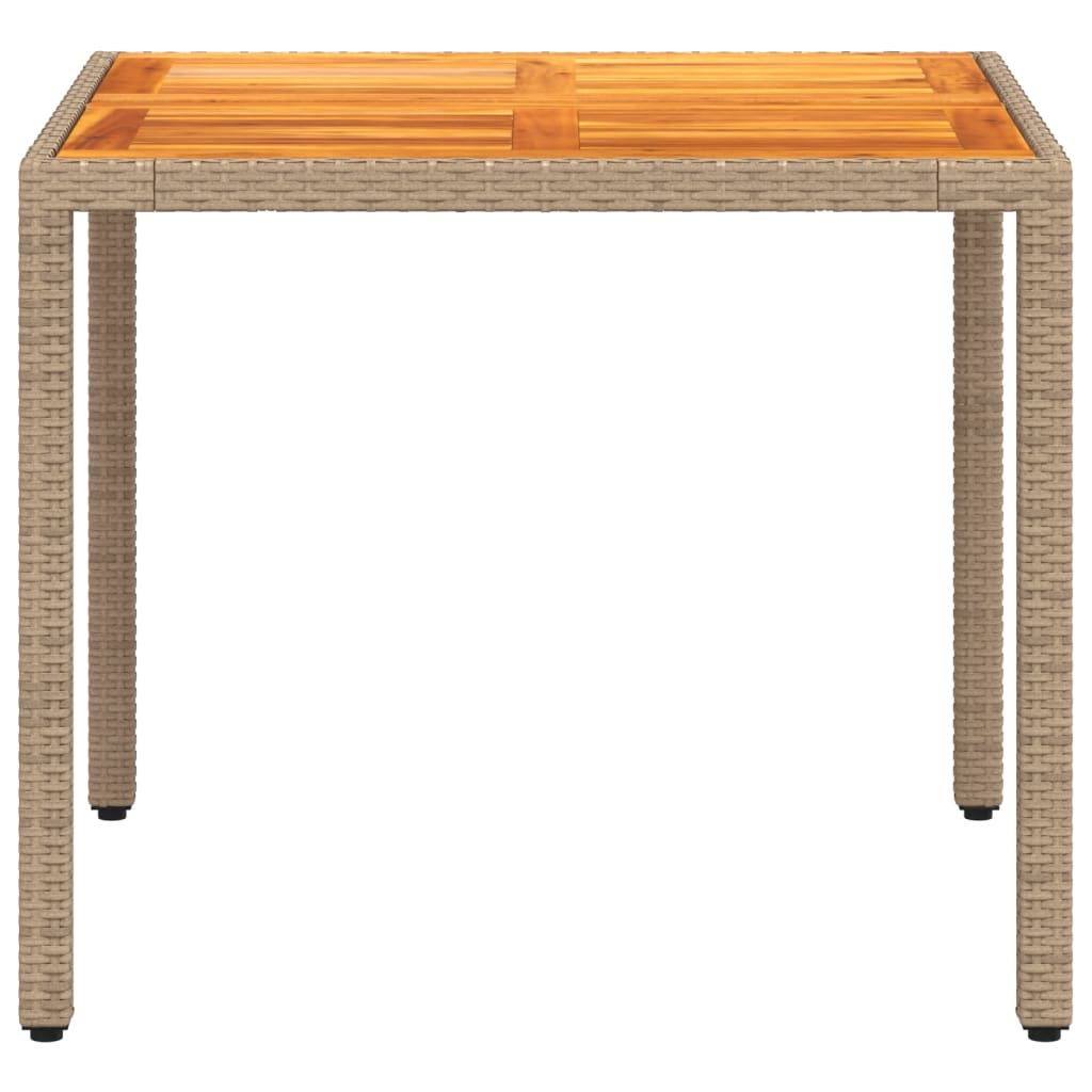 vidaXL Garden Table Beige 90x90x75 cm Poly Rattan Acacia Wood