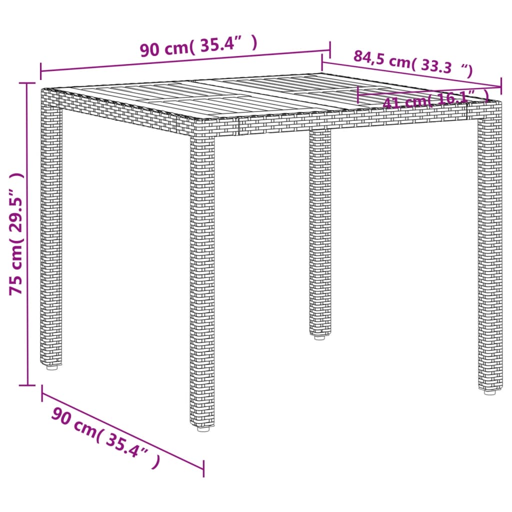 vidaXL Garden Table Beige 90x90x75 cm Poly Rattan Acacia Wood