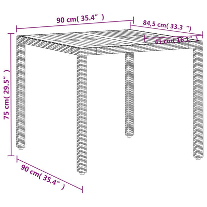 vidaXL Garden Table Beige 90x90x75 cm Poly Rattan Acacia Wood