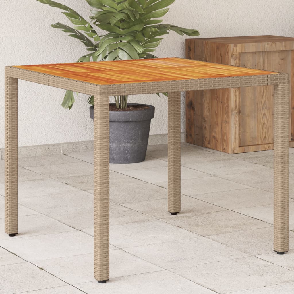 vidaXL Garden Table Beige 90x90x75 cm Poly Rattan Acacia Wood