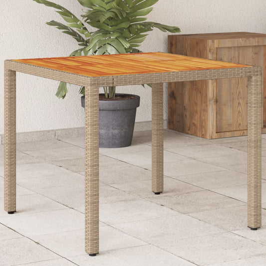 vidaXL Garden Table Beige 90x90x75 cm Poly Rattan Acacia Wood