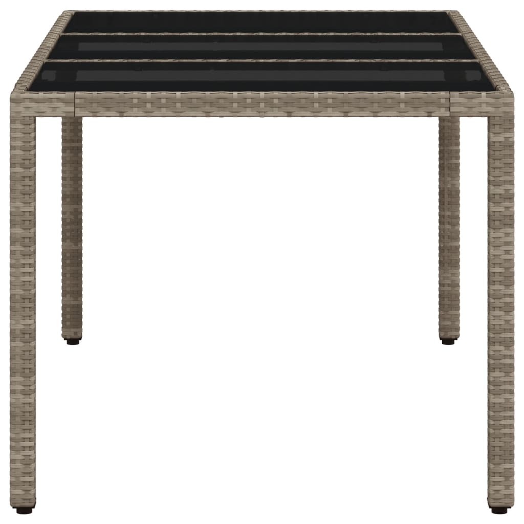 vidaXL Garden Table with Glass Top Light Grey 150x90x75 cm Poly Rattan