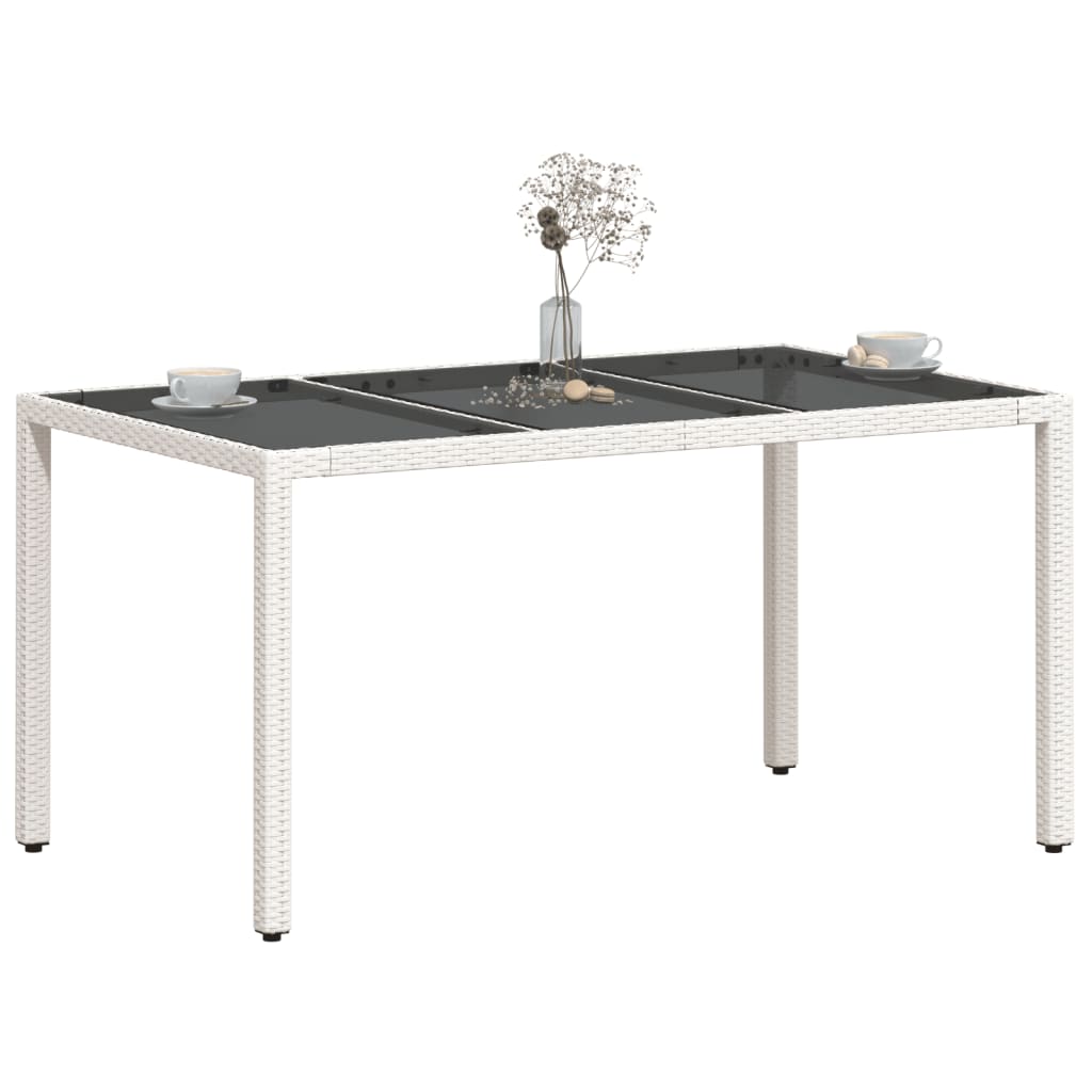 vidaXL Garden Table with Glass Top White 150x90x75 cm Poly Rattan