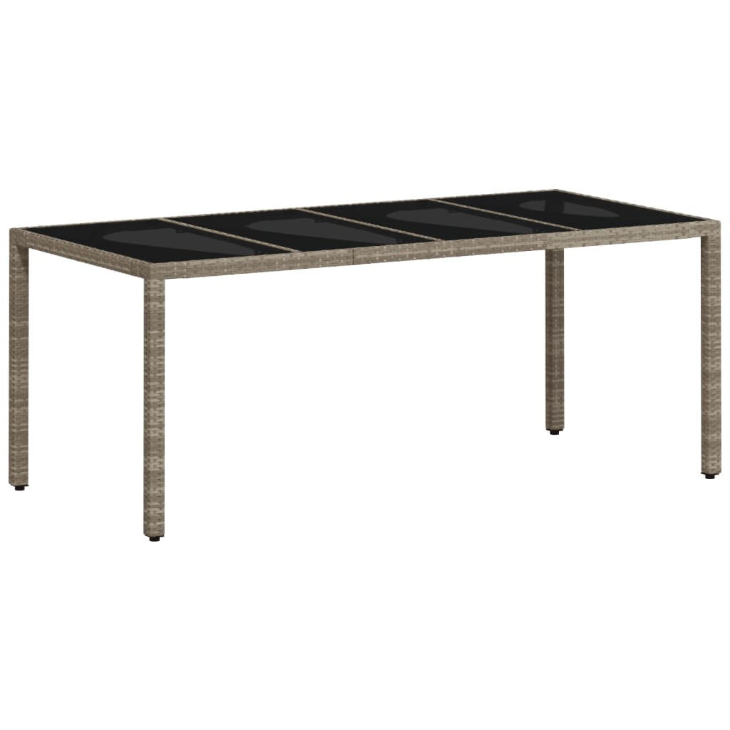vidaXL Garden Table with Glass Top Light Grey 190x90x75 cm Poly Rattan