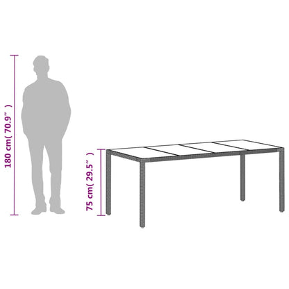 vidaXL Garden Table with Glass Top Light Grey 190x90x75 cm Poly Rattan