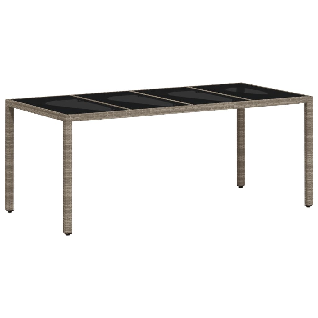 vidaXL Garden Table with Glass Top Light Grey 190x90x75 cm Poly Rattan