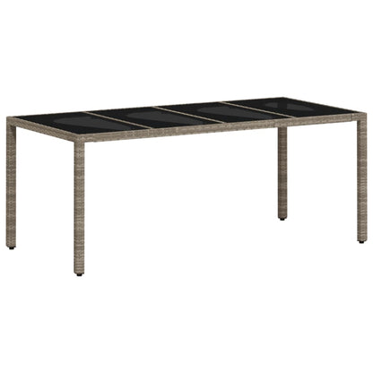 vidaXL Garden Table with Glass Top Light Grey 190x90x75 cm Poly Rattan
