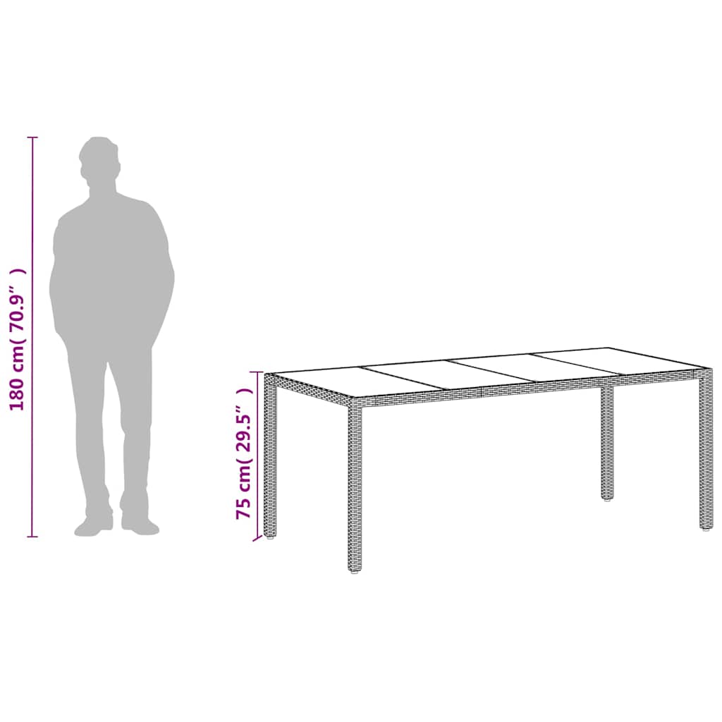 vidaXL Garden Table with Glass Top White 190x90x75 cm Poly Rattan