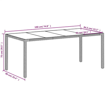 vidaXL Garden Table with Glass Top White 190x90x75 cm Poly Rattan