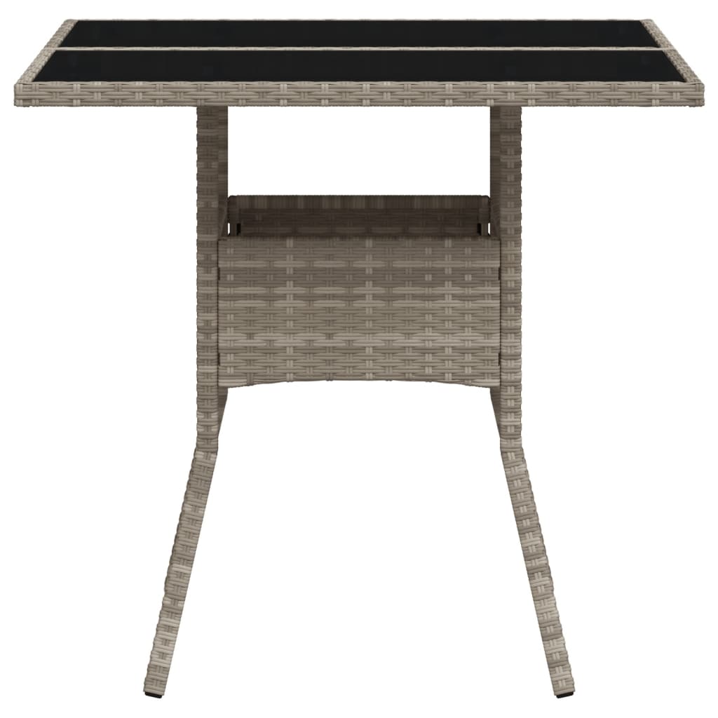 vidaXL Garden Table with Glass Top Light Grey 80x80x75 cm Poly Rattan
