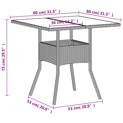 vidaXL Garden Table with Glass Top Light Grey 80x80x75 cm Poly Rattan