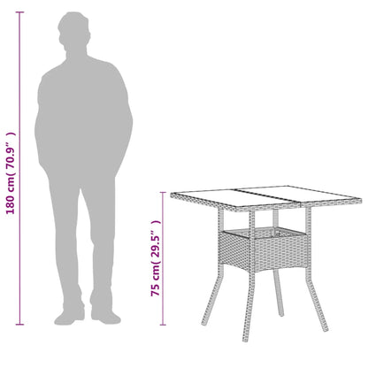 vidaXL Garden Table with Glass Top White 80x80x75 cm Poly Rattan