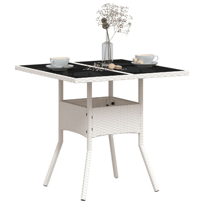 vidaXL Garden Table with Glass Top White 80x80x75 cm Poly Rattan