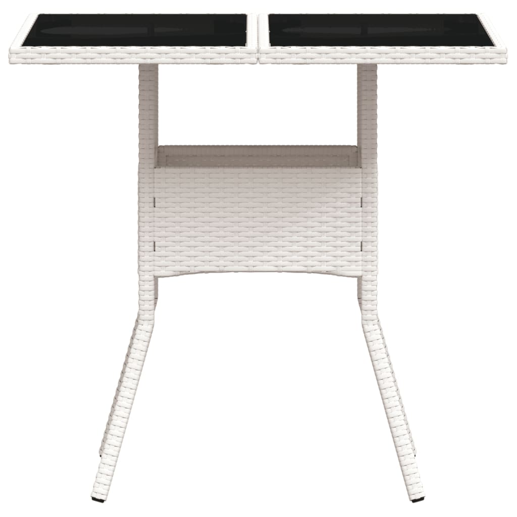 vidaXL Garden Table with Glass Top White 80x80x75 cm Poly Rattan