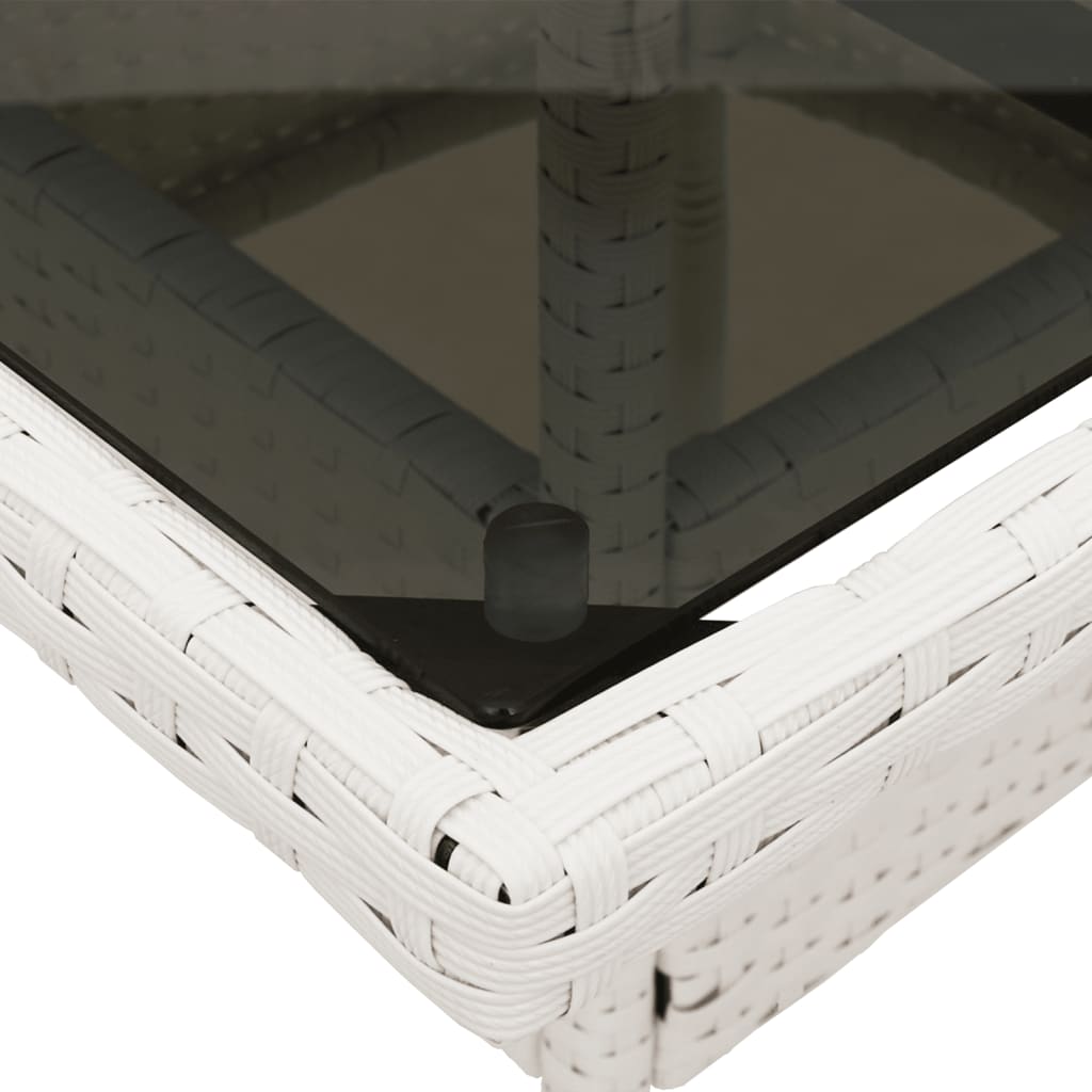 vidaXL Garden Table with Glass Top White 80x80x75 cm Poly Rattan
