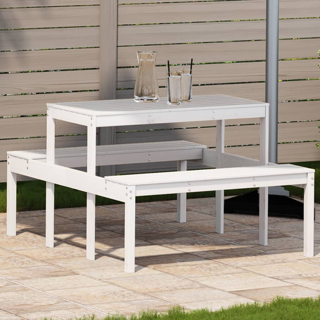 vidaXL Picnic Table White 110x134x75 cm Solid Wood Pine - 110 x 134 x 75cm