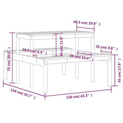 vidaXL Picnic Table 110x134x75 cm Solid Wood Douglas - Brown - 110 x 134 x 75cm