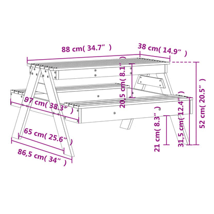 vidaXL Picnic Table for Kids 88x97x52 cm Solid Wood Pine - Brown