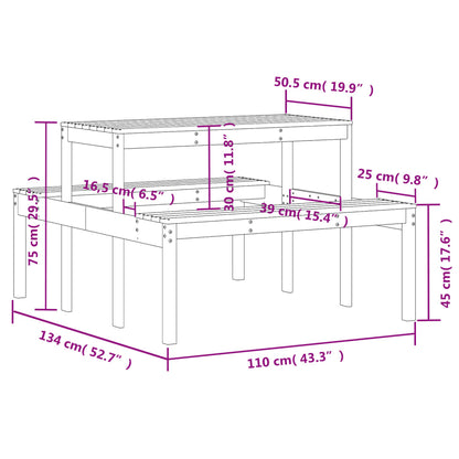 vidaXL Picnic Table Wax Brown 110x134x75 cm Solid Wood Pine - 110 x 134 x 75cm